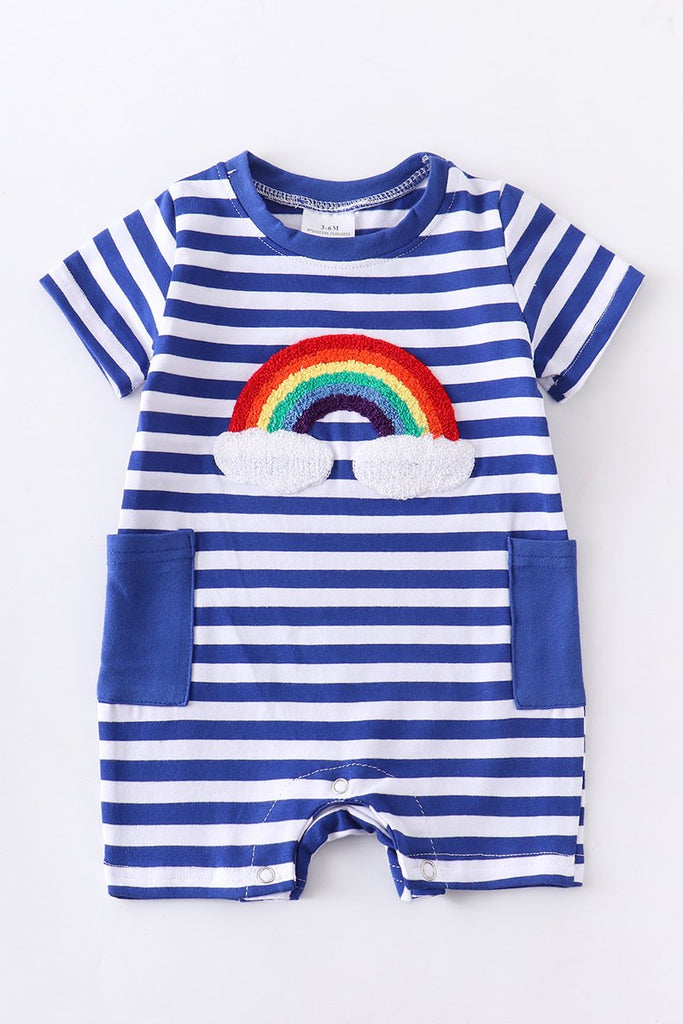 Blue and White Striped Rainbow Baby Romper