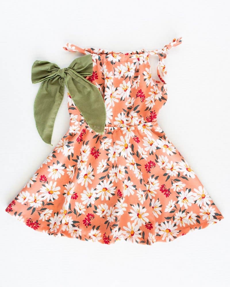 Deja Tie-Shoulder Breezy Coral Dress with Flowers