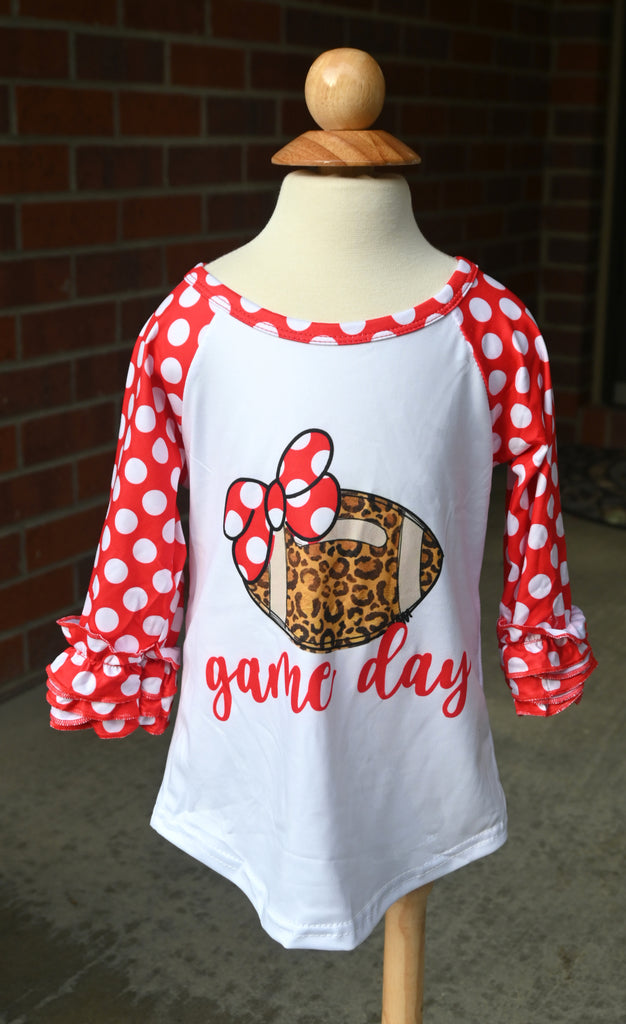 Red and White Leopard Game Day Ruffle Raglans