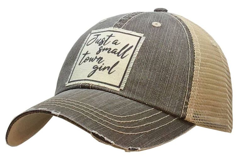Just A Small Town Girl Light Brown Distressed Trucker Cap