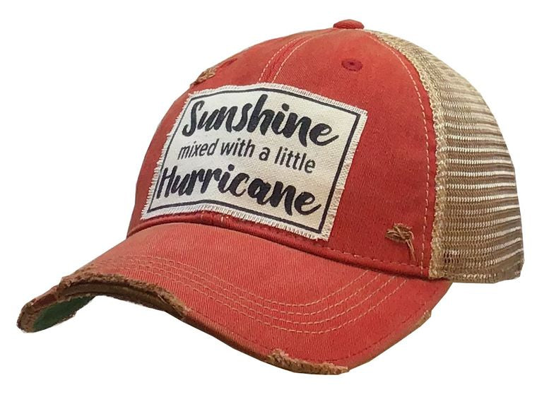 Sunshine With A Little Hurricane Light Red Distressed Trucker Cap