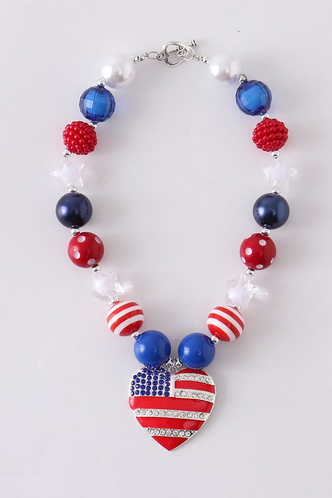 Patriotic Hearts Chunky Beaded Necklace