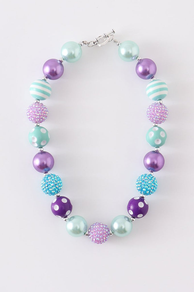 Purple, Blue, and Mint Chunky Beaded Necklace