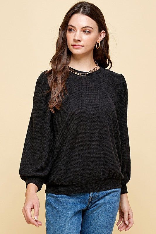 Chenille Black Solid Sweater