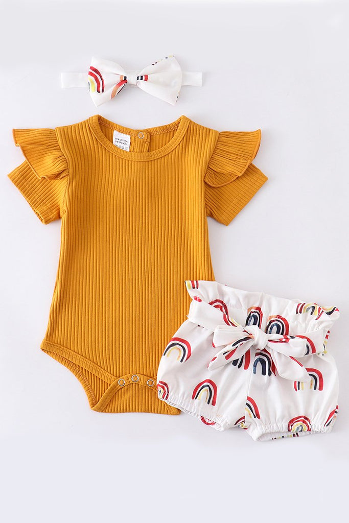 Rainbow 3 Piece Mustard Baby Outfit