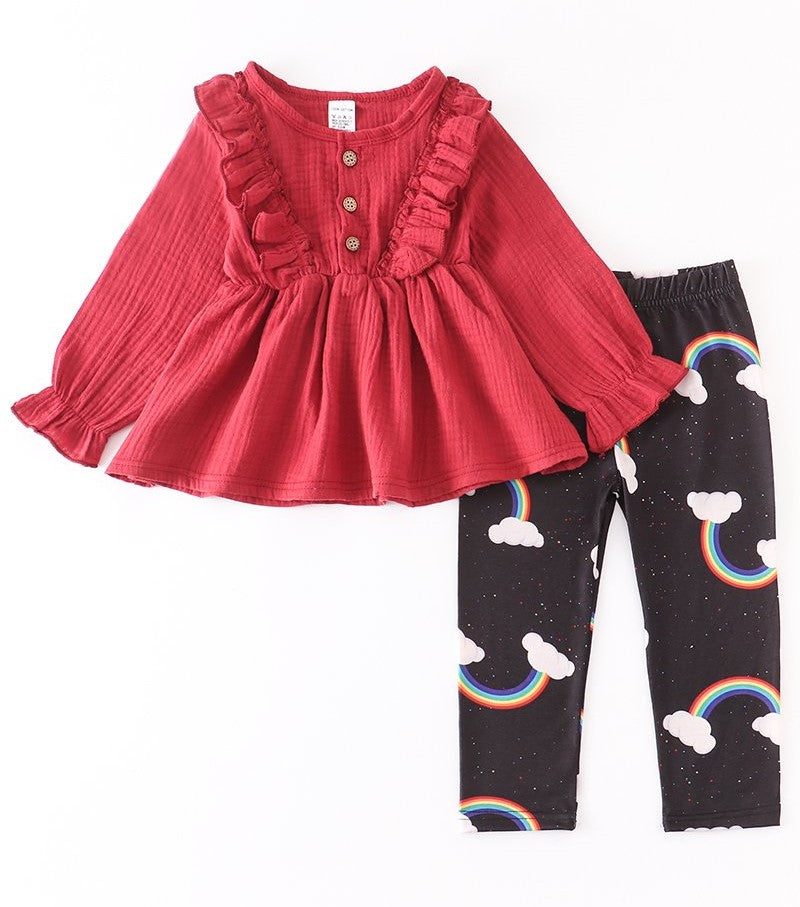 Maroon Ruffle Top and Pants Set - Infant