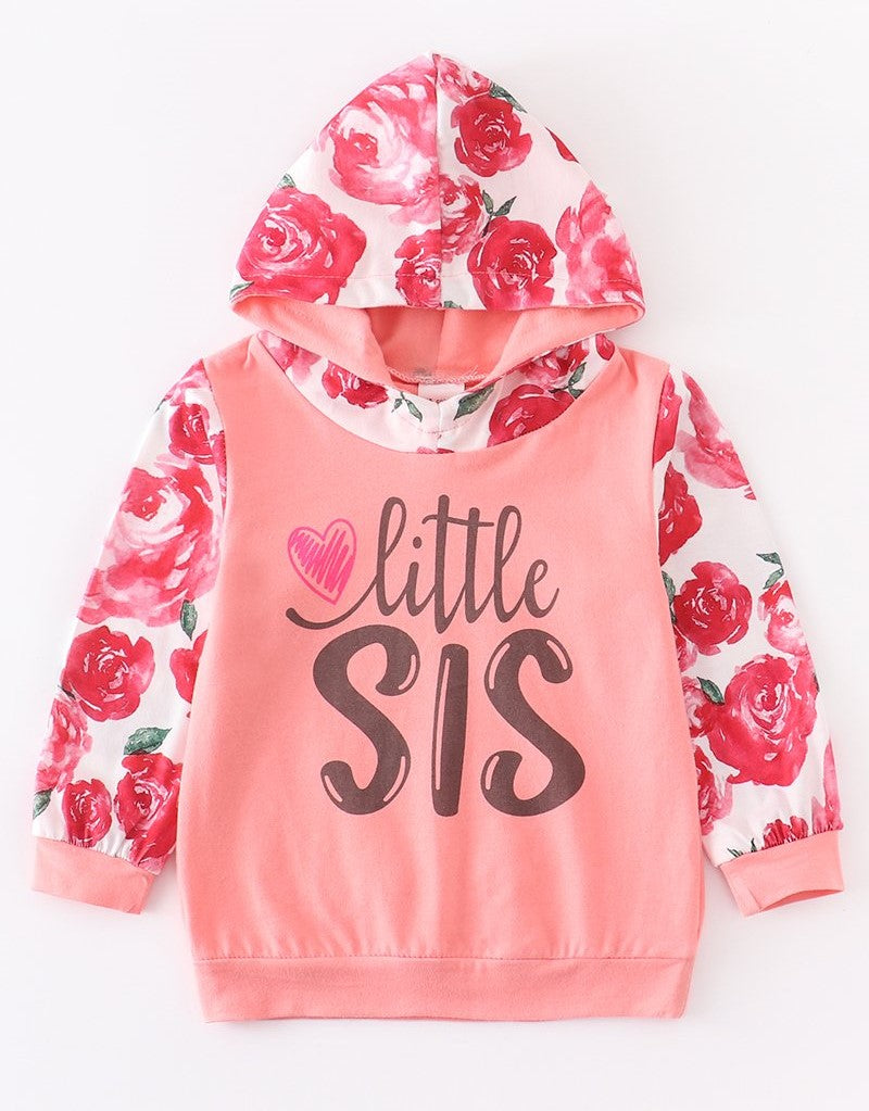 Little Sis Floral Pink Hoodie
