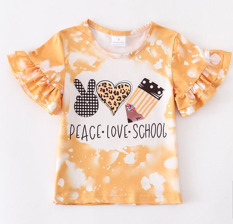 Yellow Peace Love School Ruffle Sleeve Shirt