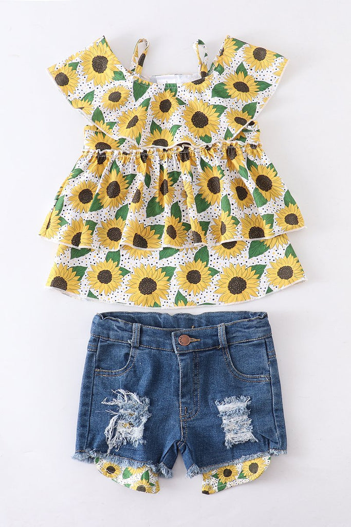 Sunflower Denim Shorts Set
