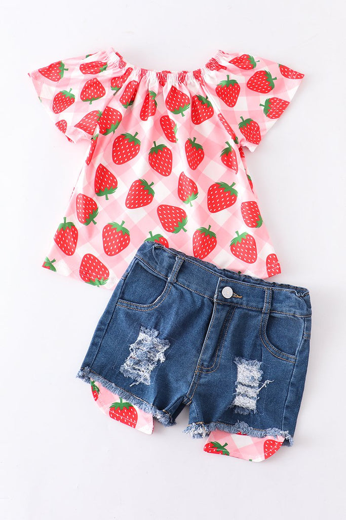 Strawberry Denim Shorts Outfit