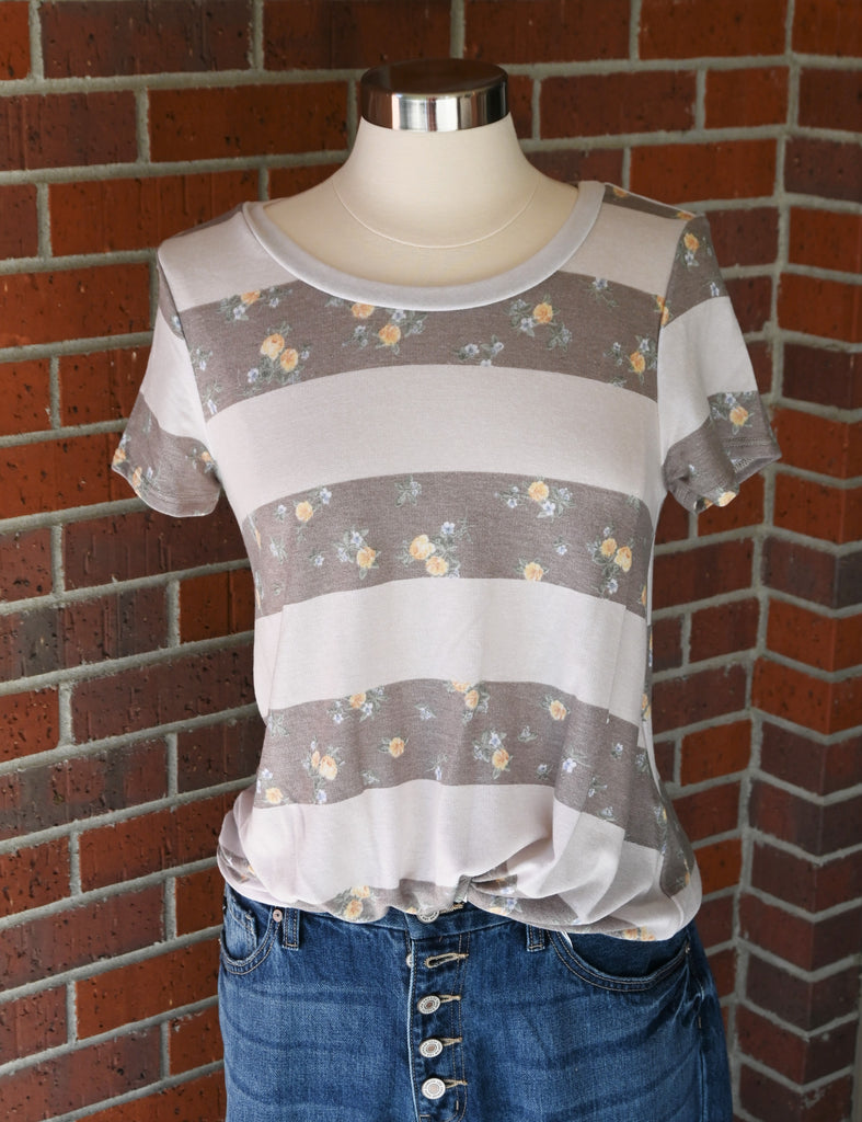 Brown Striped Floral Top