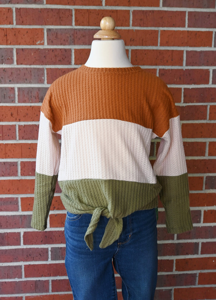 Rust, Cream, and Light Brown Color Block Waffle Sweater