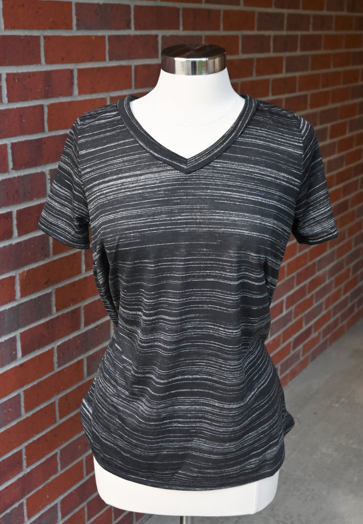 Black and White Jersey V-Neck Top