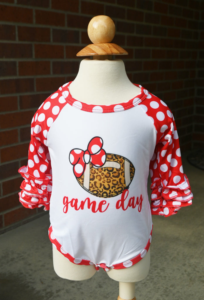 Red and White Leopard Ruffle Onesie