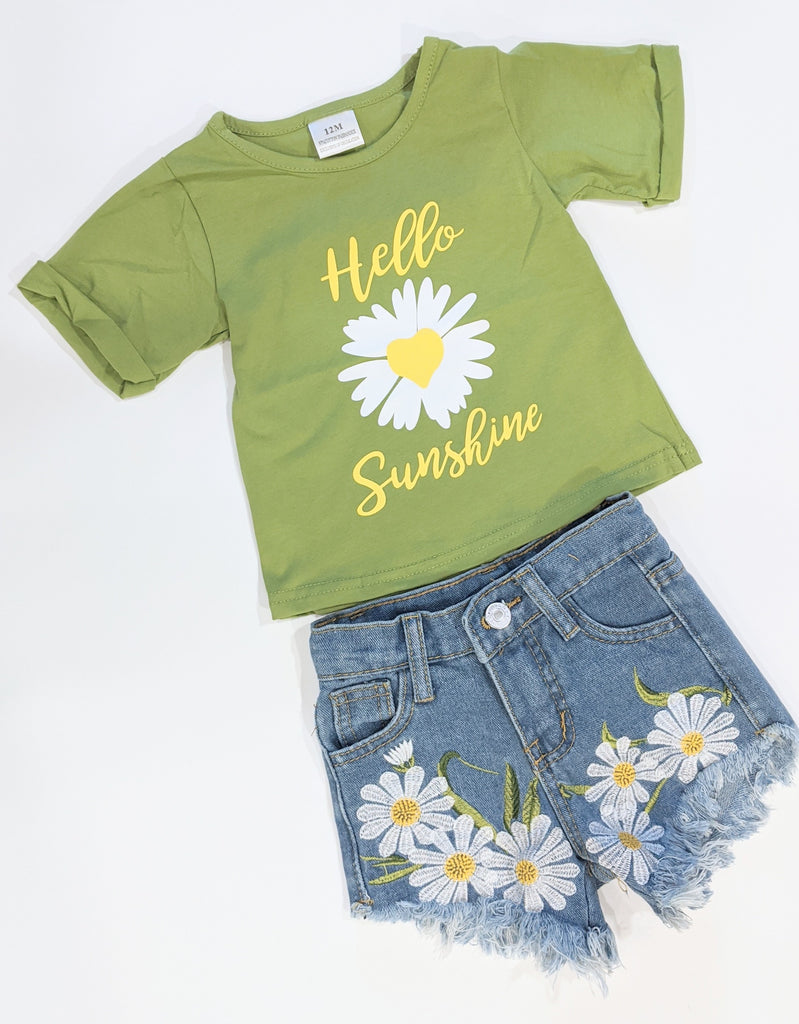 Hello Sunshine Sunflower Infant Top and Denim Shorts