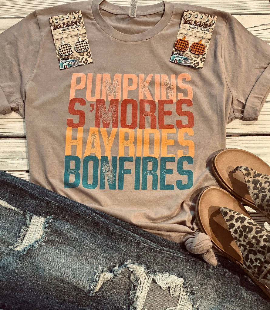 Pumpkins, S'mores, Hayrides, Bonfires Fall Tee