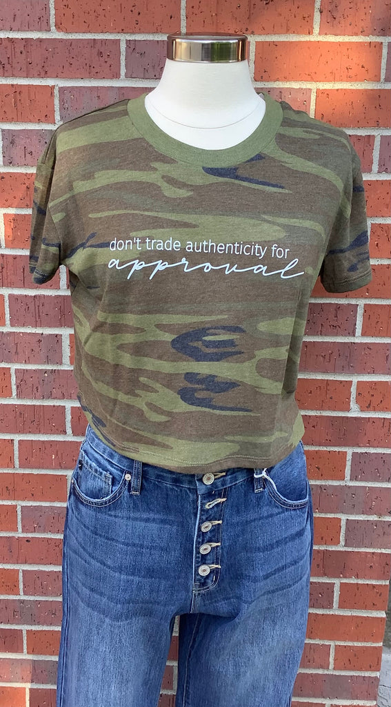 Don't Trade Authenticity for Approval Camo Modest Crop Top