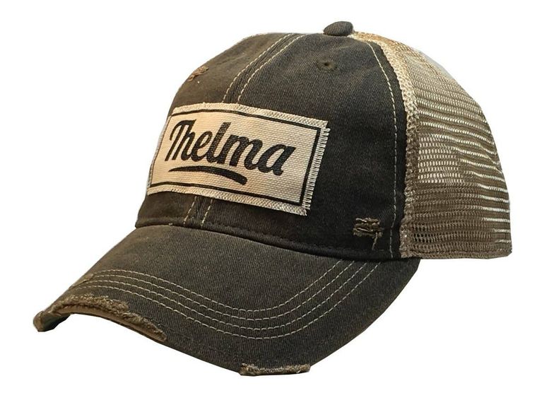 Thelma Black Distressed Trucker Hat