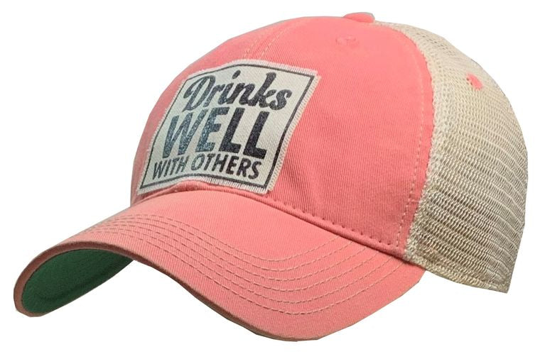 Drinks Well With Others Coral Distressed Trucker Cap